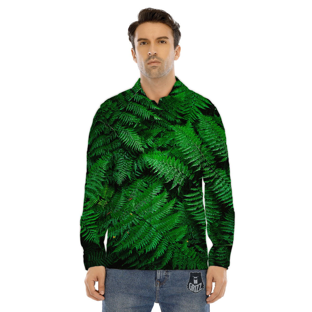 Fern Leaf Green Print Men's Dress Shirts-grizzshop
