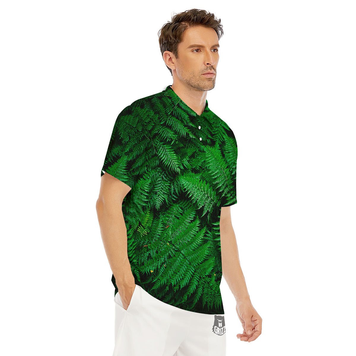 Fern Leaf Green Print Men's Golf Shirts-grizzshop