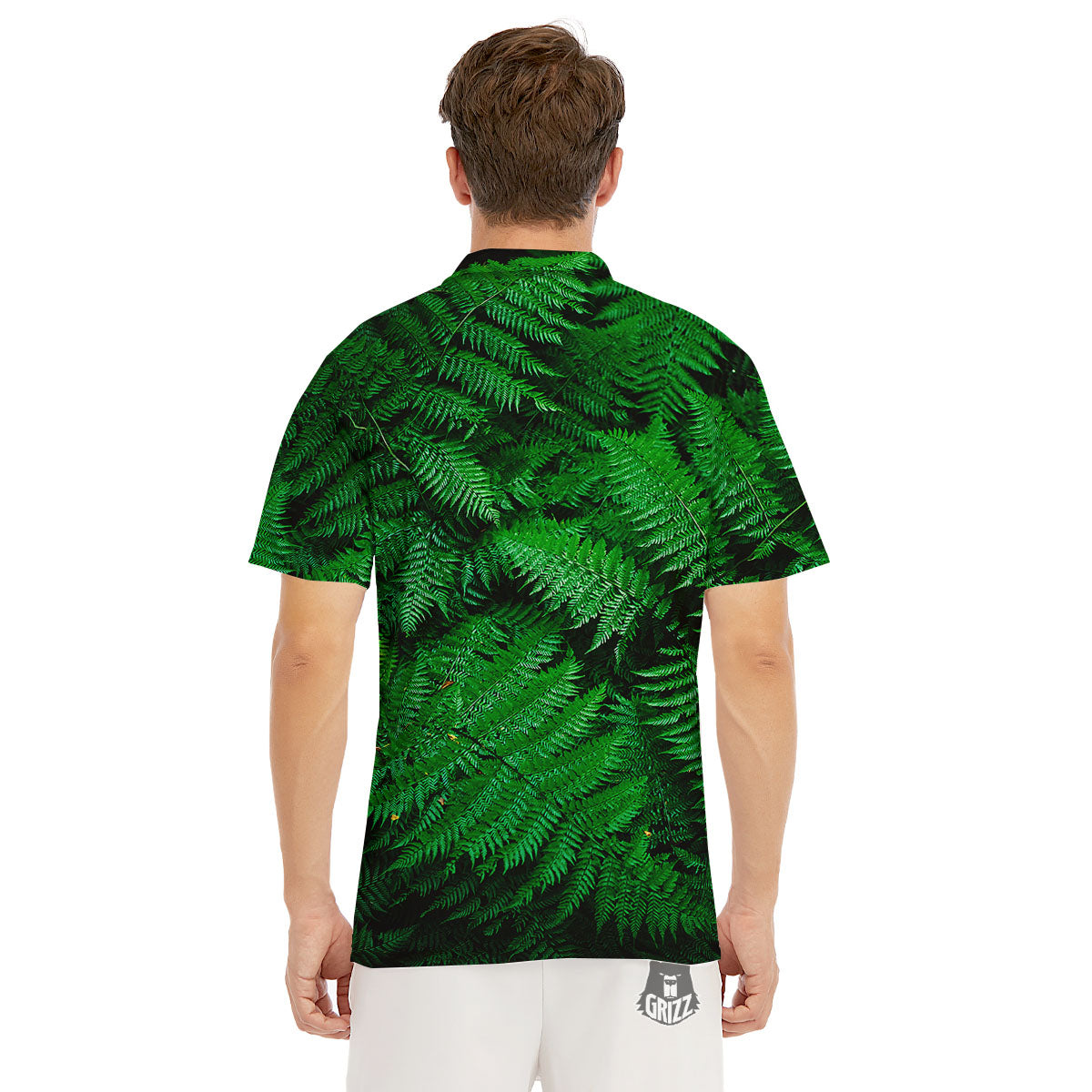 Fern Leaf Green Print Men's Golf Shirts-grizzshop
