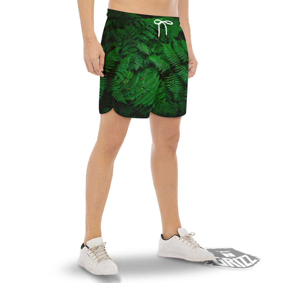 Fern Leaf Green Print Men's Gym Shorts-grizzshop