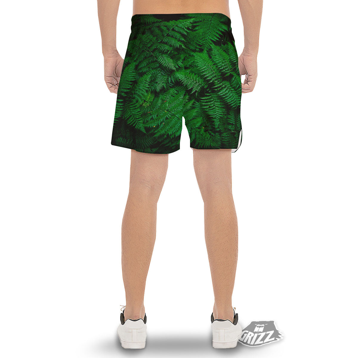 Fern Leaf Green Print Men's Gym Shorts-grizzshop