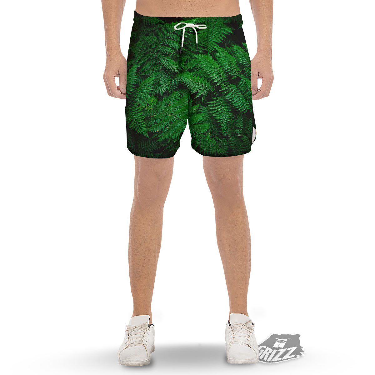 Fern Leaf Green Print Men's Gym Shorts-grizzshop