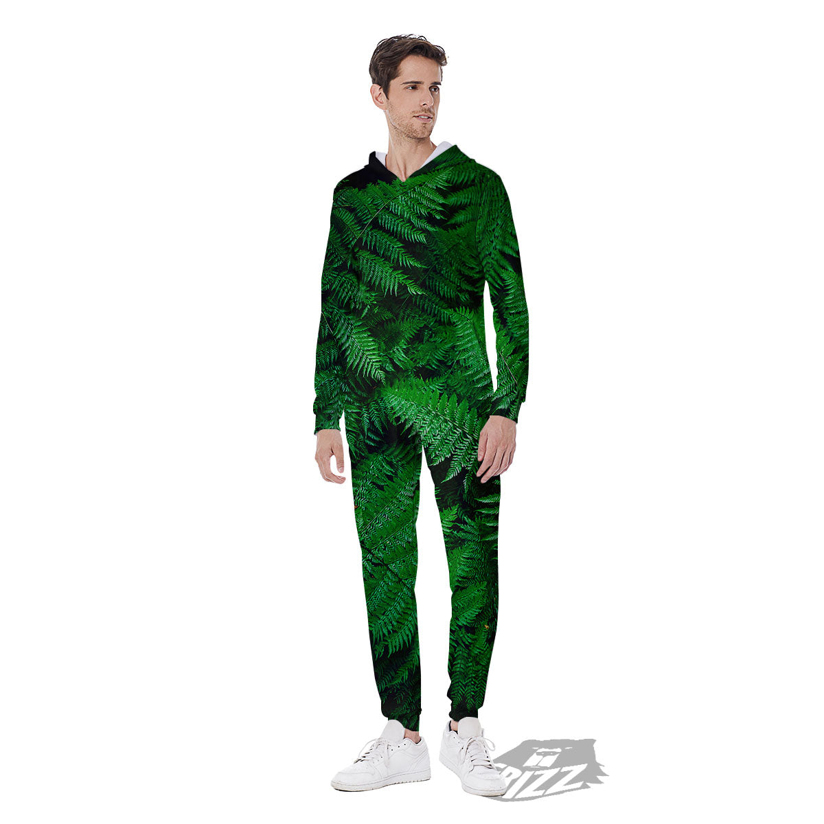 Fern Leaf Green Print Men's Jumpsuit-grizzshop