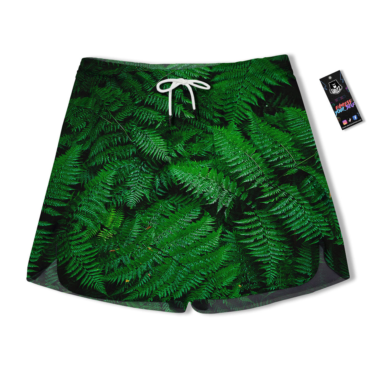 Fern Leaf Green Print Men's Running Shorts-grizzshop