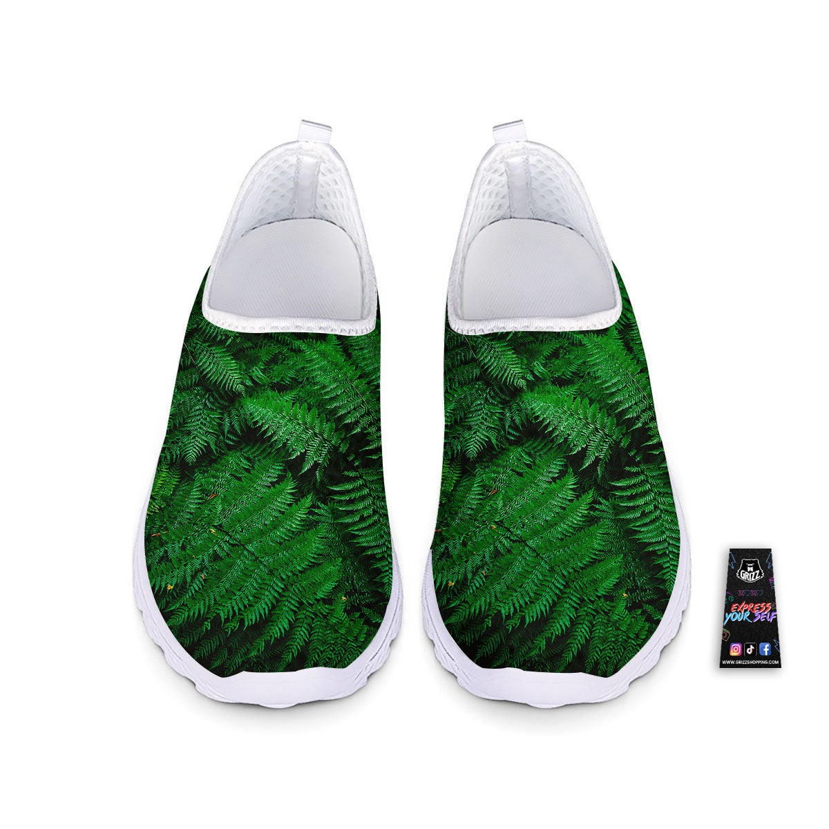 Fern Leaf Green Print Nurse Shoes-grizzshop