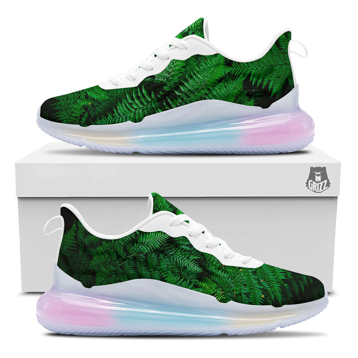 Fern Leaf Green Print Running Sneakers-grizzshop