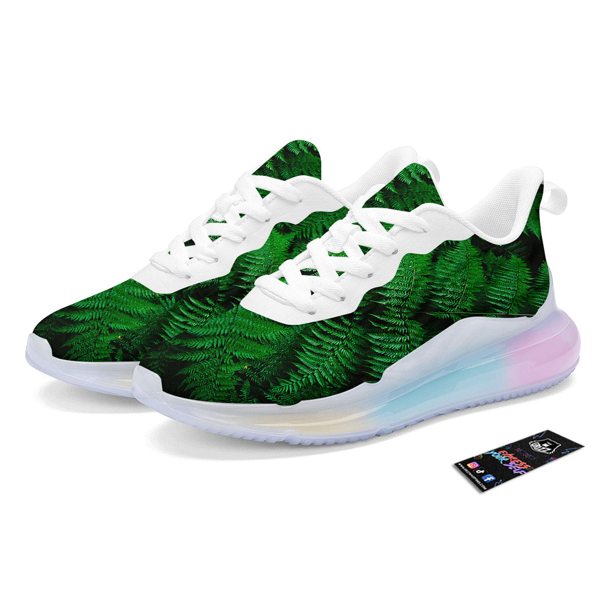 Fern Leaf Green Print Running Sneakers-grizzshop