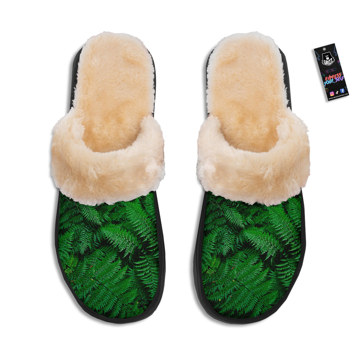 Fern Leaf Green Print Slippers-grizzshop