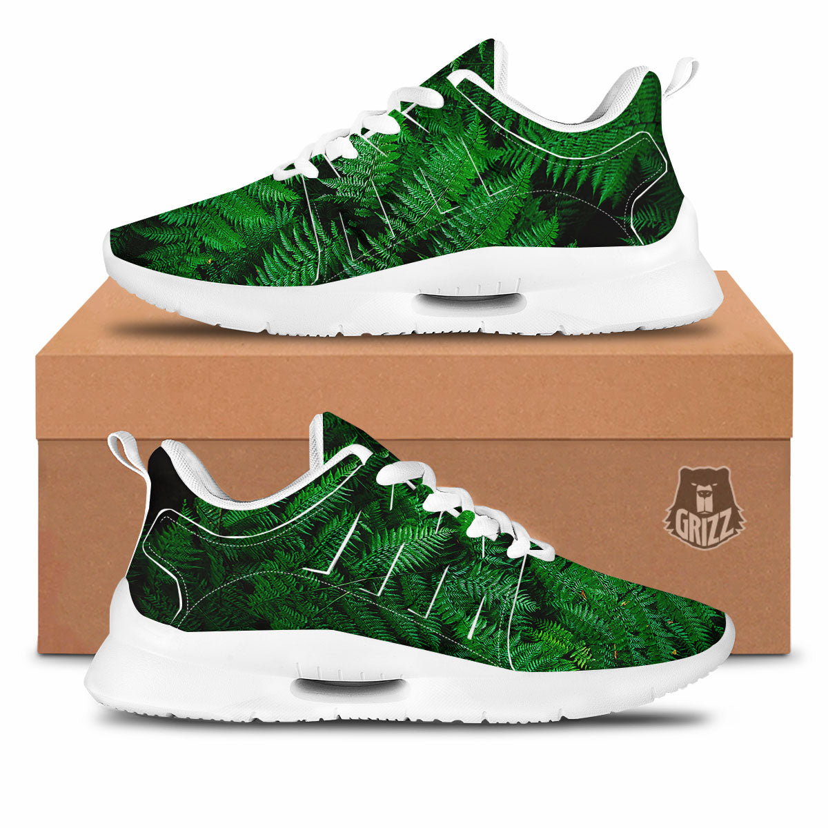 Fern Leaf Green Print Tennis Shoes-grizzshop