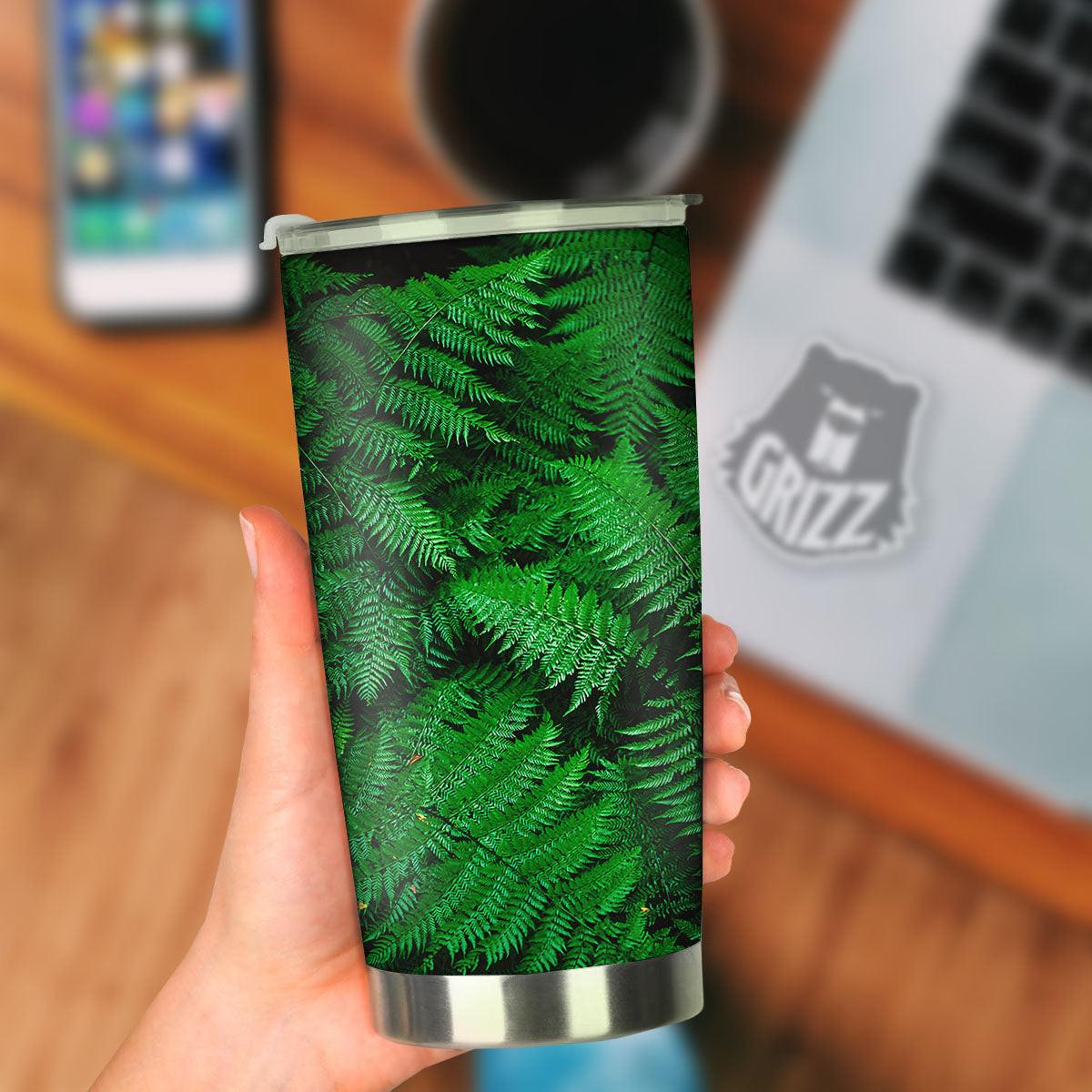 Fern Leaf Green Print Tumbler-grizzshop