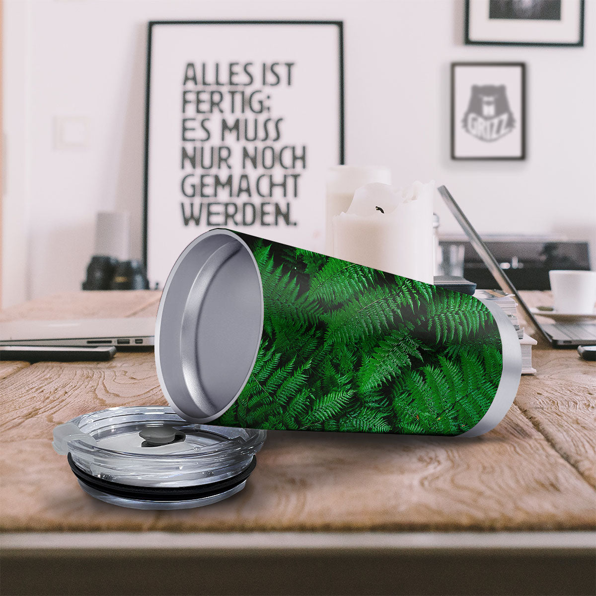Fern Leaf Green Print Tumbler-grizzshop