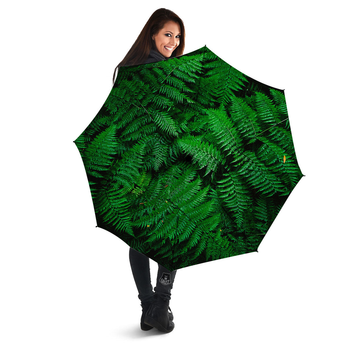 Fern Leaf Green Print Umbrella-grizzshop