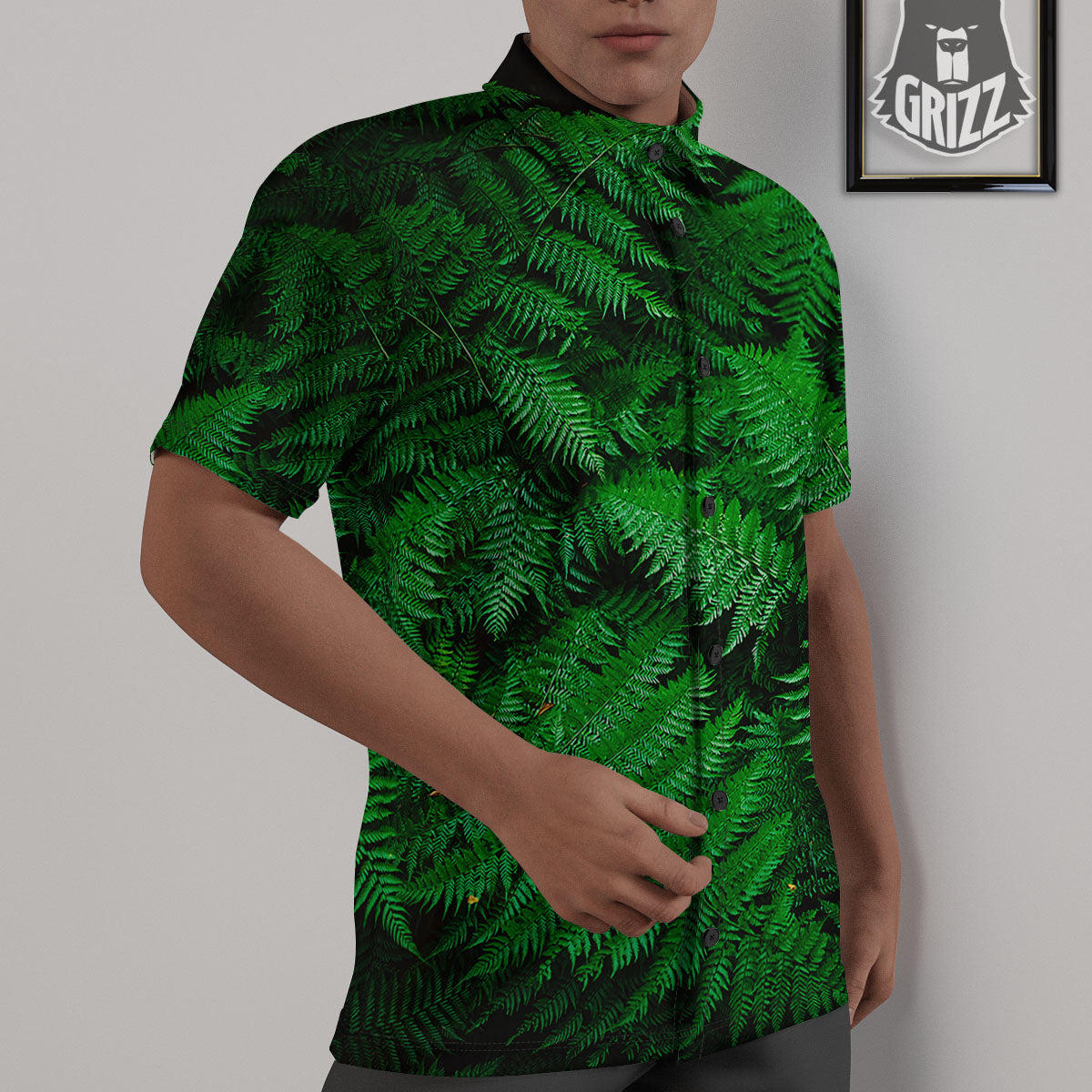 Fern Leaf Green Print Untucked Shirts-grizzshop