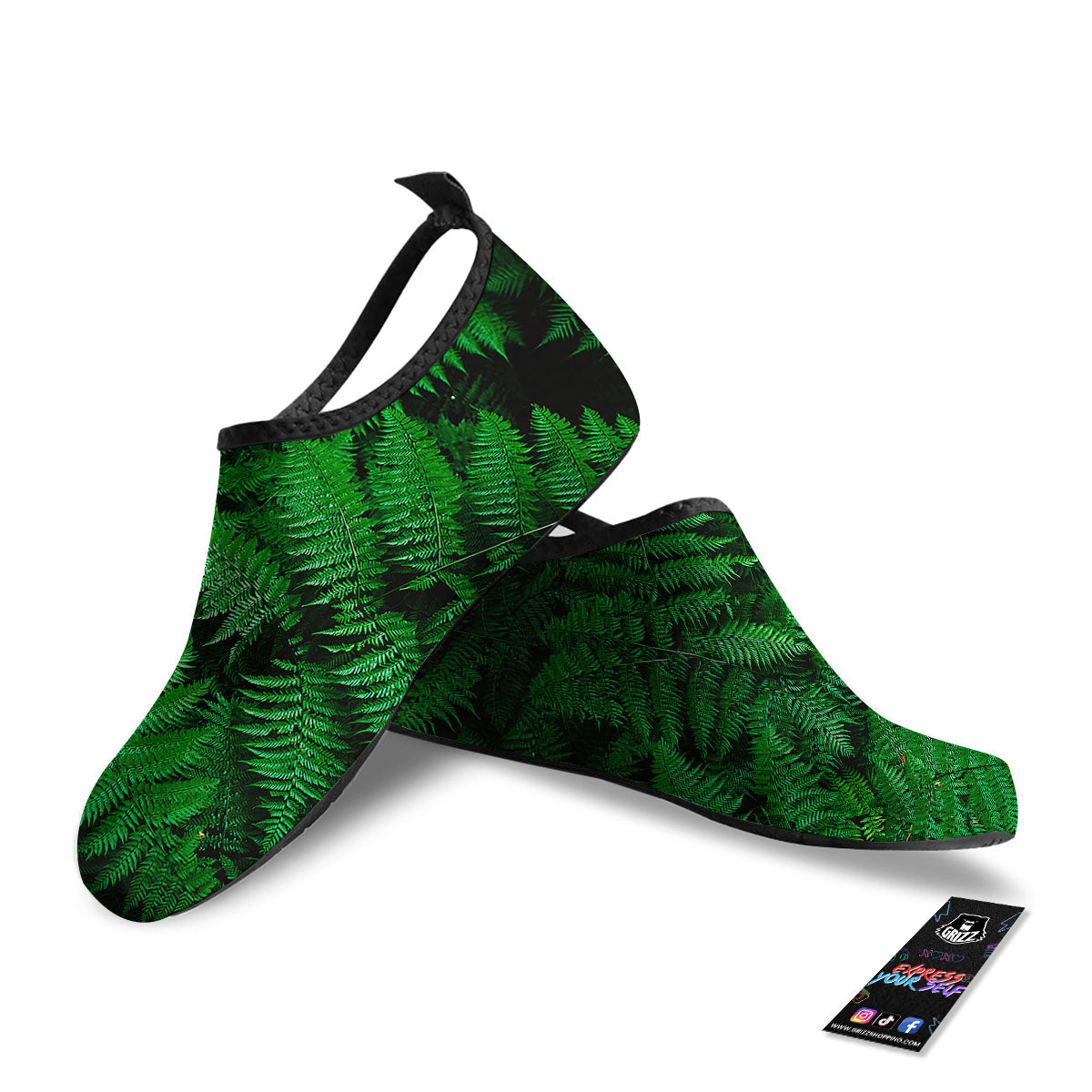 Fern Leaf Green Print Water Shoes-grizzshop