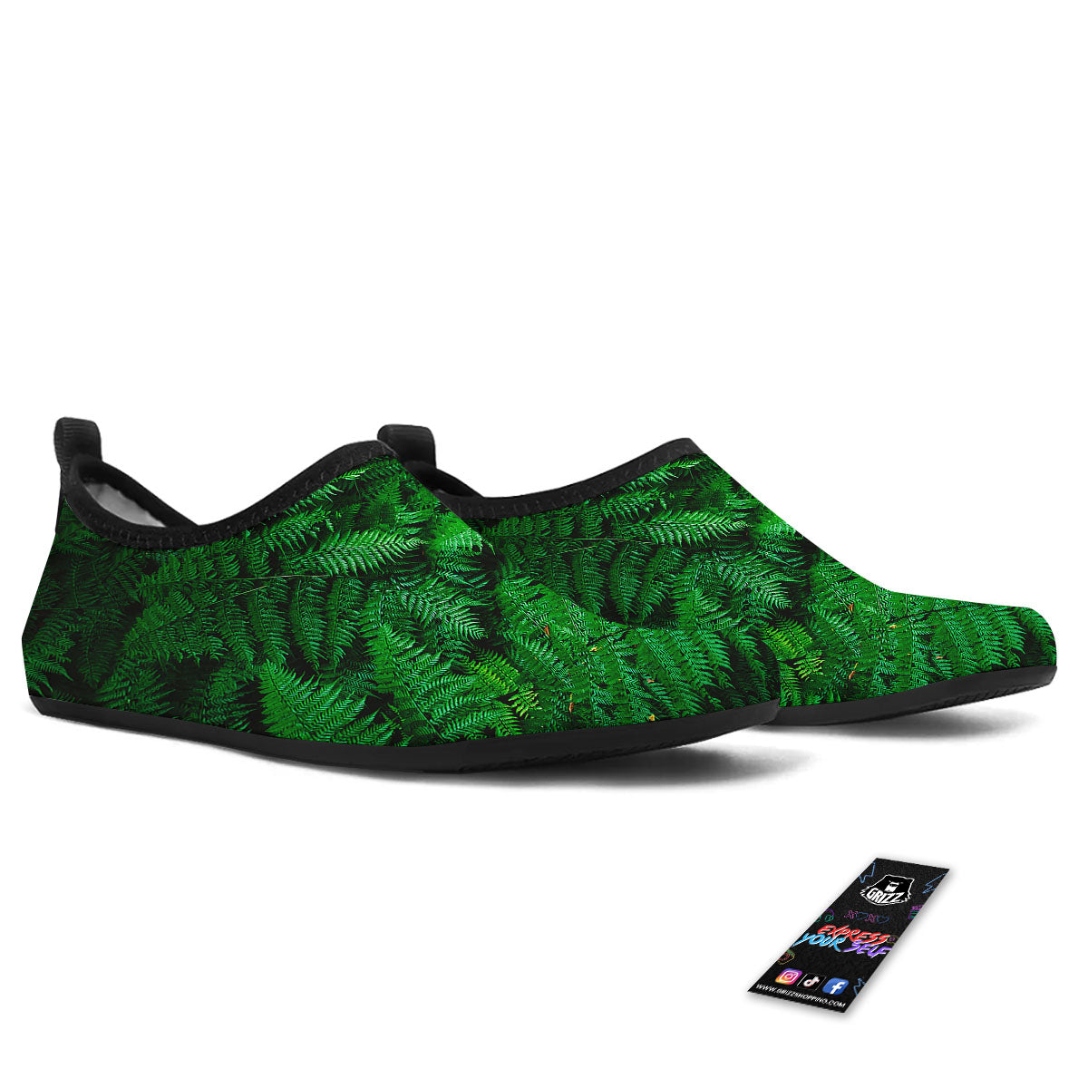 Fern Leaf Green Print Water Shoes-grizzshop