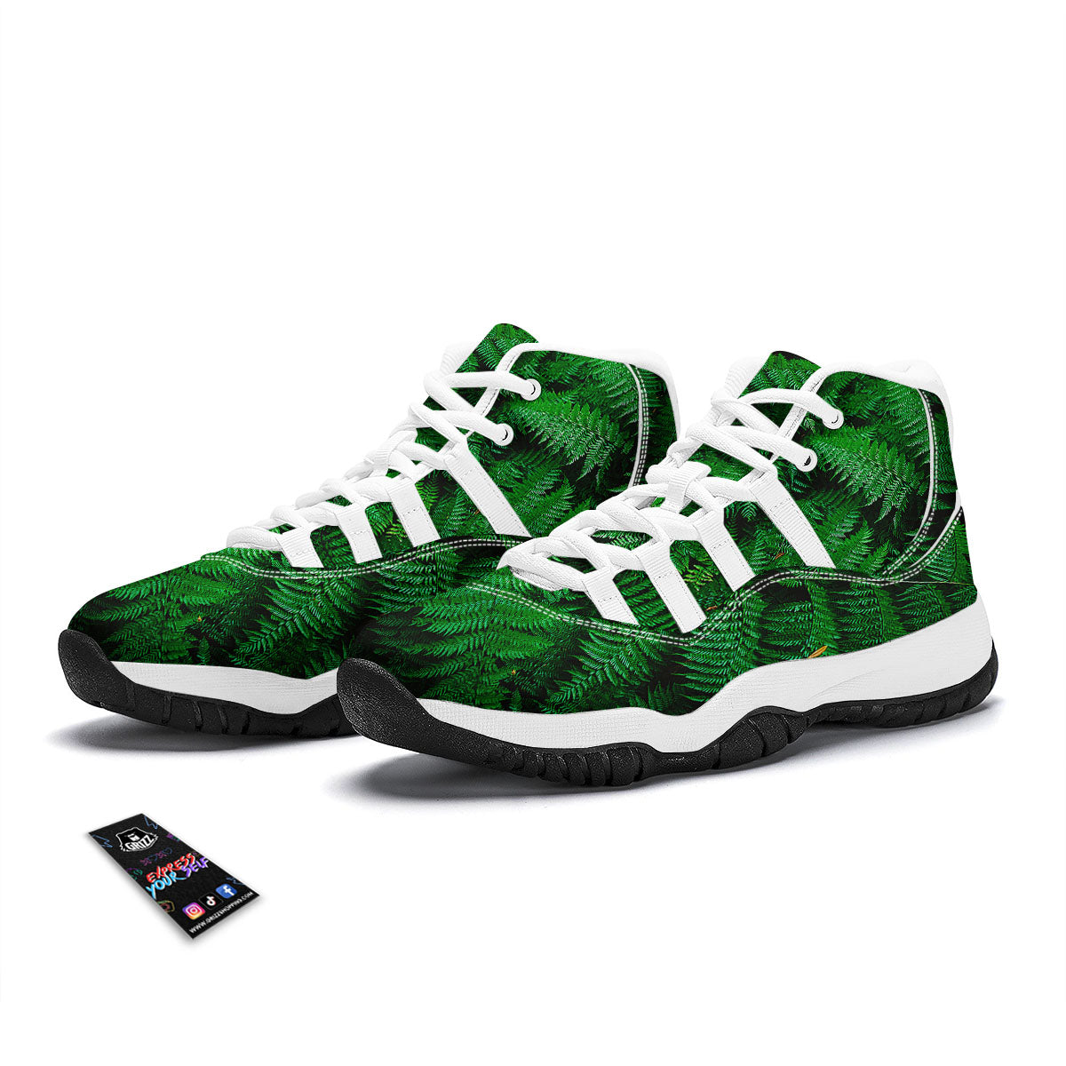 Fern Leaf Green Print White Bball Shoes-grizzshop
