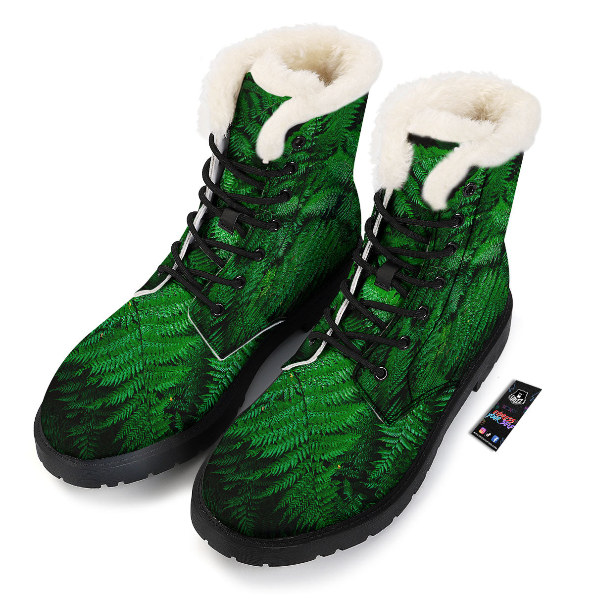 Fern Leaf Green Print Winter Boots-grizzshop
