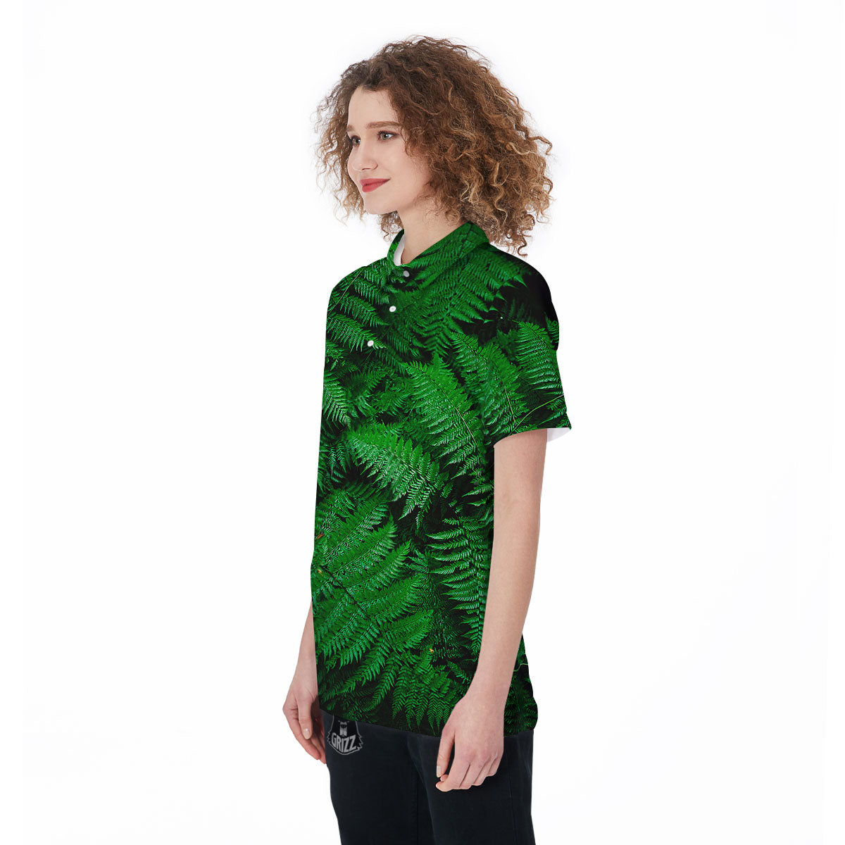 Fern Leaf Green Print Women's Golf Shirts-grizzshop
