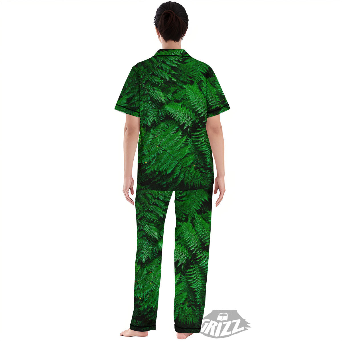 Fern Leaf Green Print Women's Pajamas Set-grizzshop