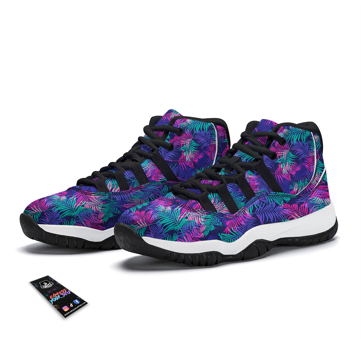 Fern Leaf Psychedelic Color Print Pattern Black Bball Shoes-grizzshop