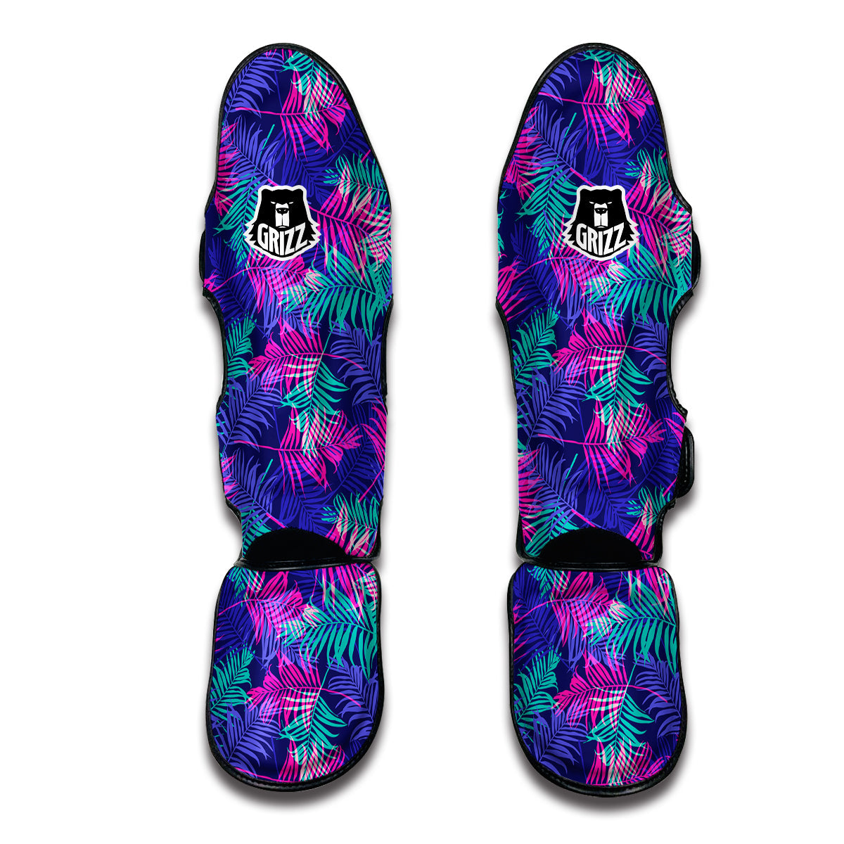 Fern Leaf Psychedelic Color Print Pattern Muay Thai Shin Guards-grizzshop