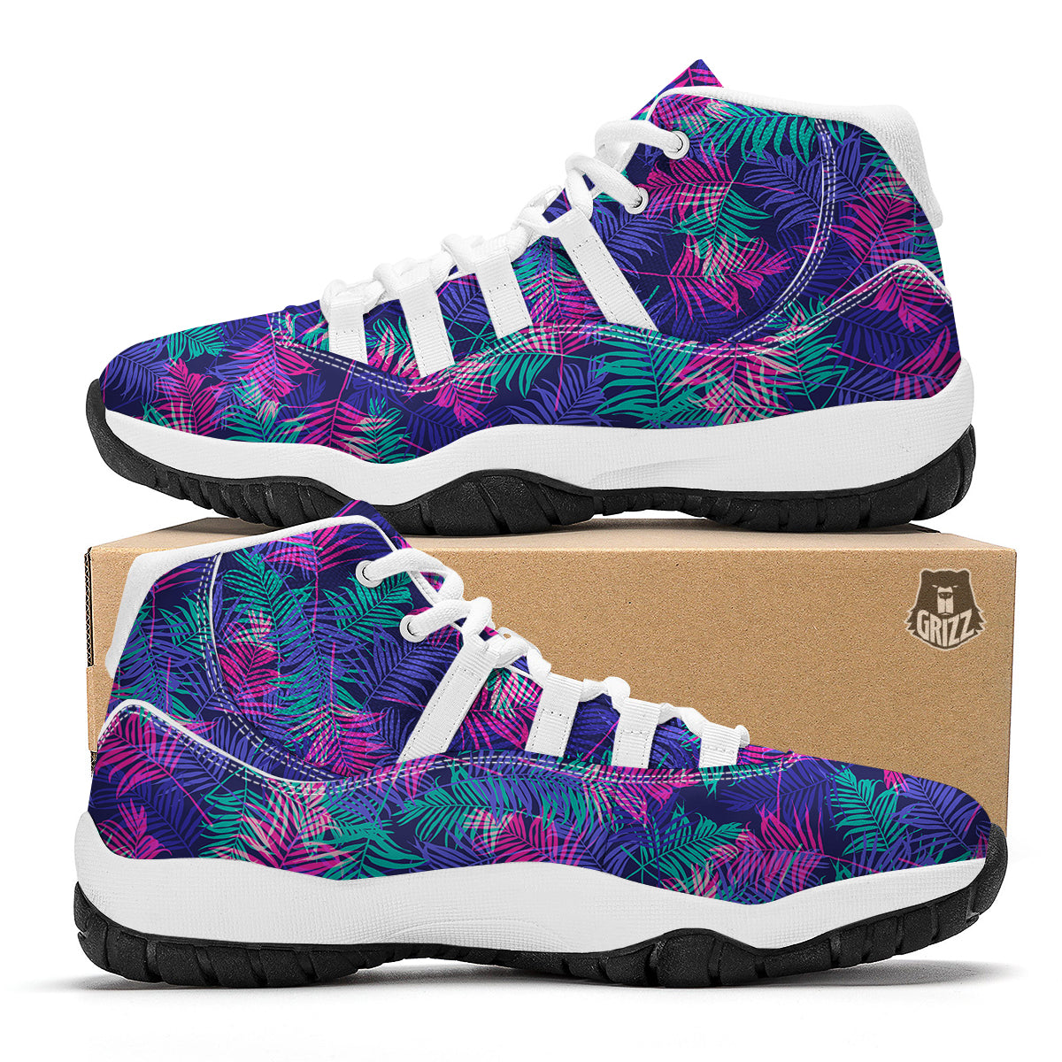 Fern Leaf Psychedelic Color Print Pattern White Bball Shoes-grizzshop