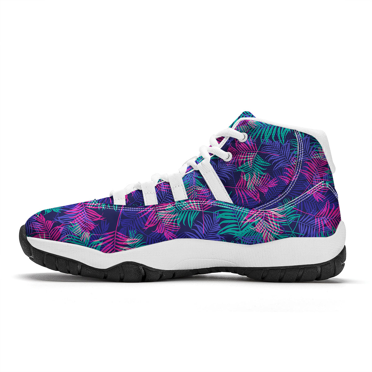 Fern Leaf Psychedelic Color Print Pattern White Bball Shoes-grizzshop