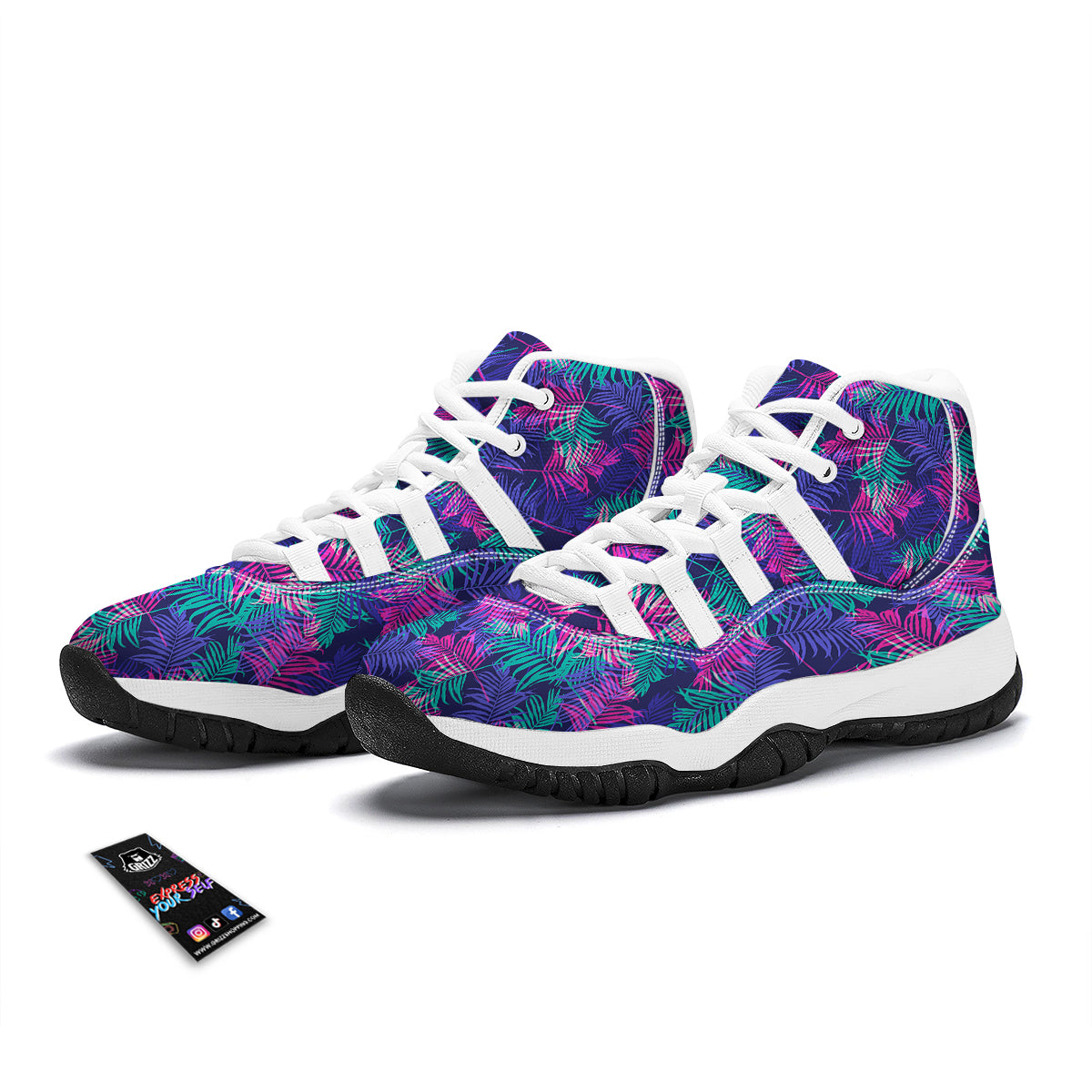 Fern Leaf Psychedelic Color Print Pattern White Bball Shoes-grizzshop