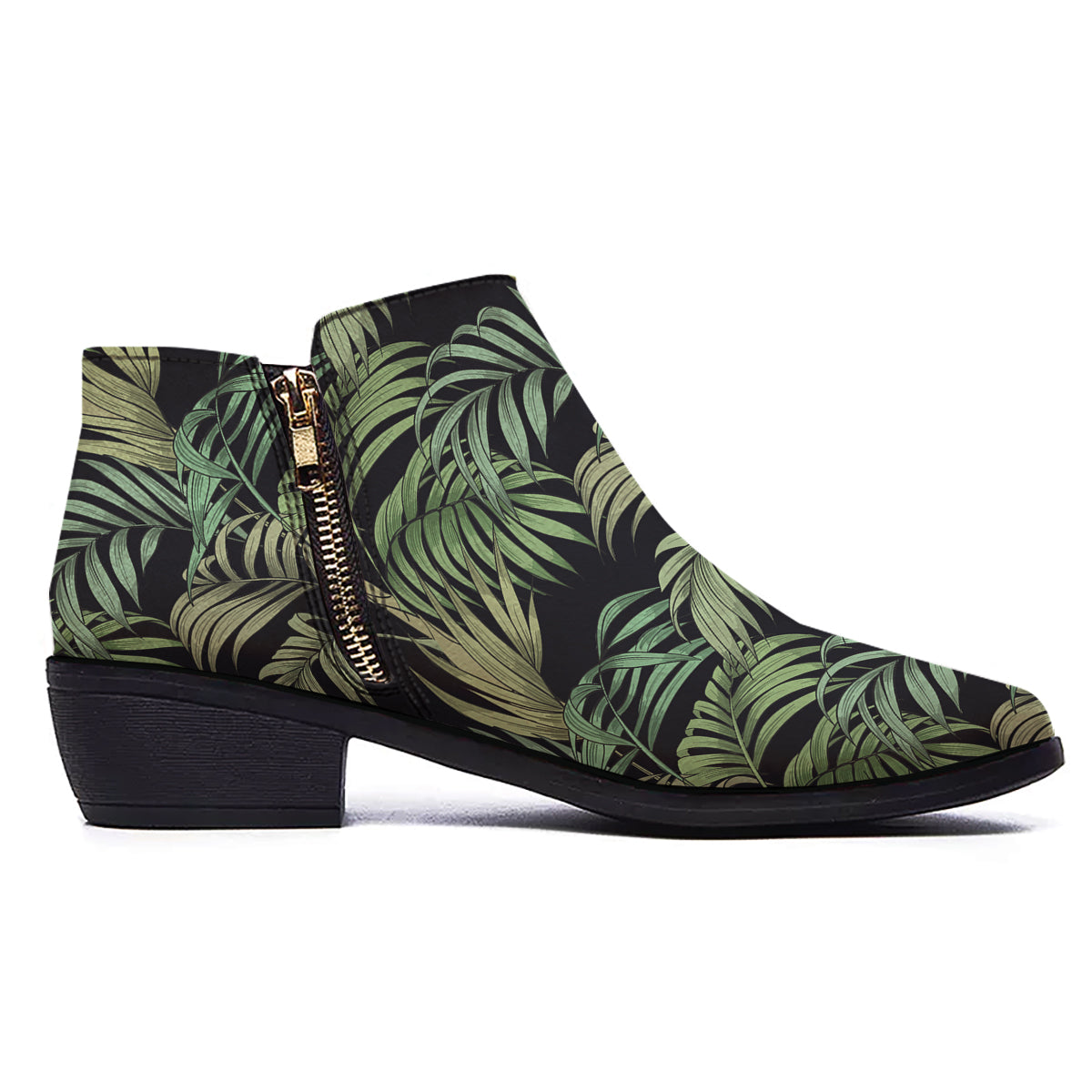 Fern Leaf Tropical Print Pattern Ankle Boots-grizzshop