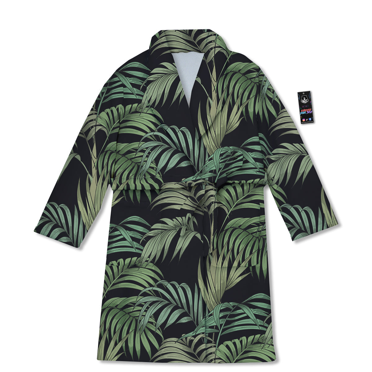 Fern Leaf Tropical Print Pattern Bathrobe-grizzshop