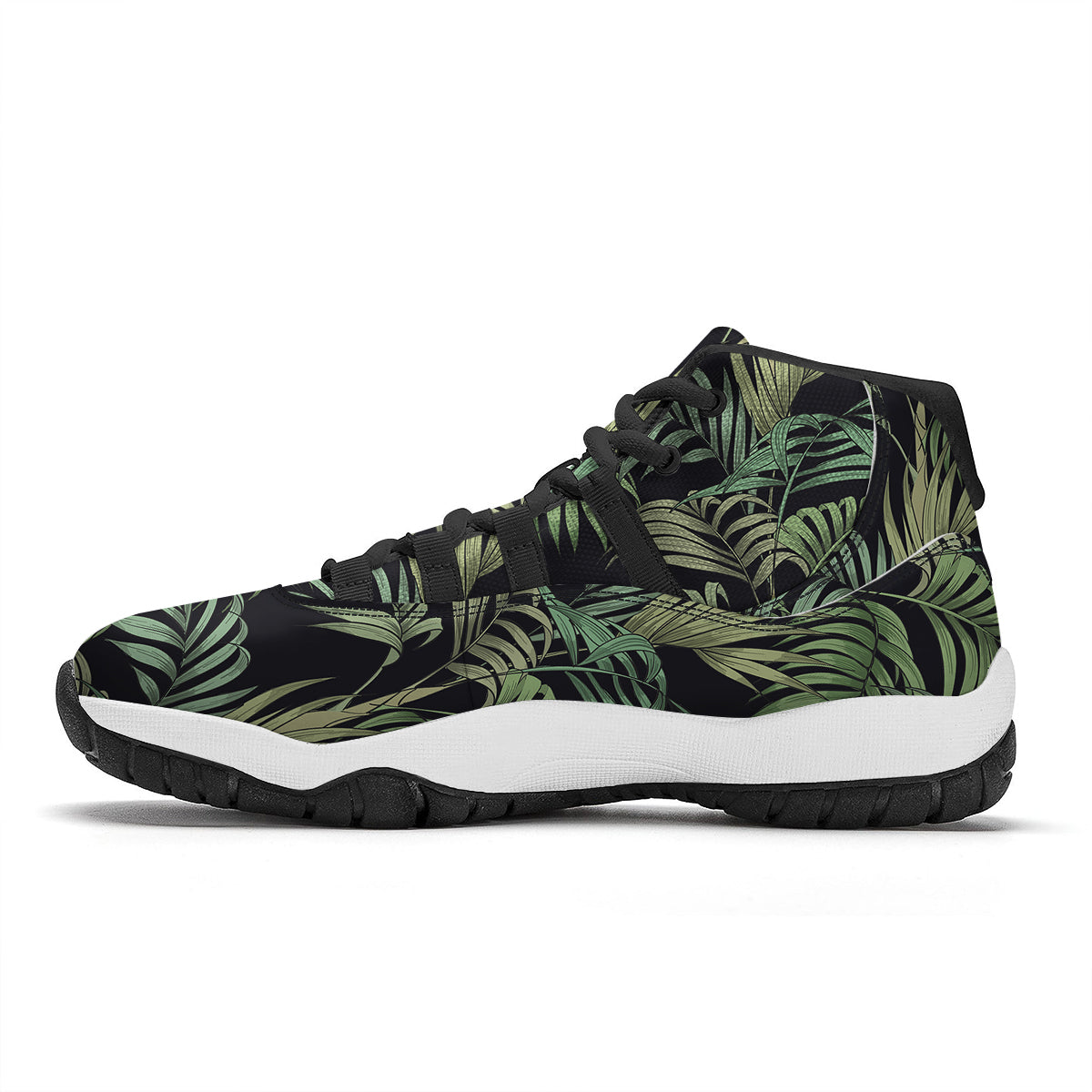 Fern Leaf Tropical Print Pattern Black Bball Shoes-grizzshop