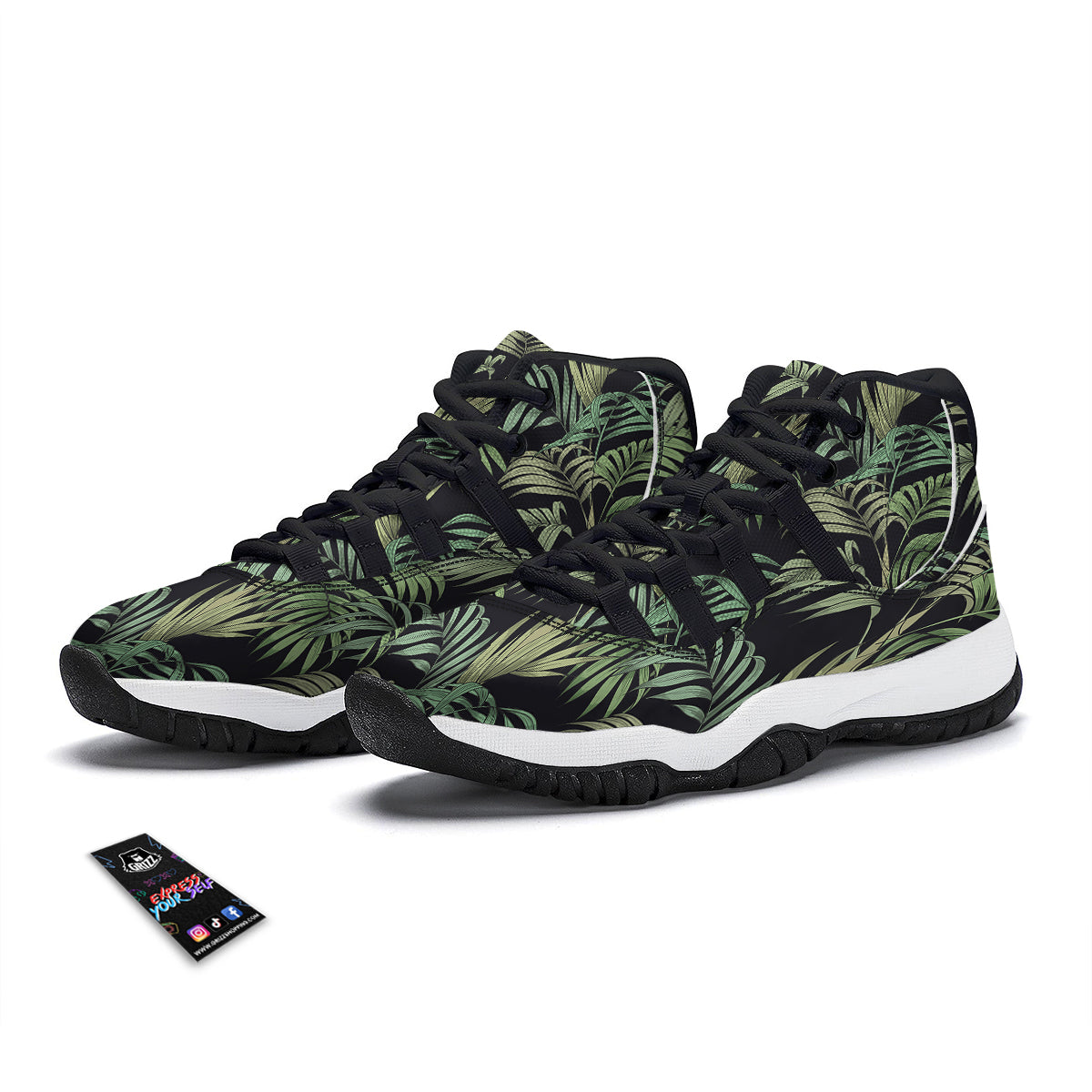 Fern Leaf Tropical Print Pattern Black Bball Shoes-grizzshop