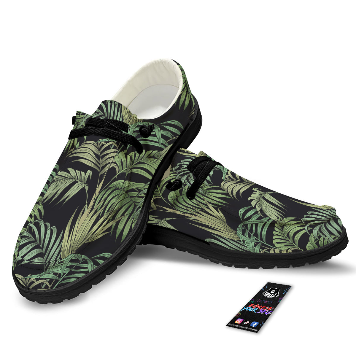 Fern Leaf Tropical Print Pattern Black Loafers-grizzshop
