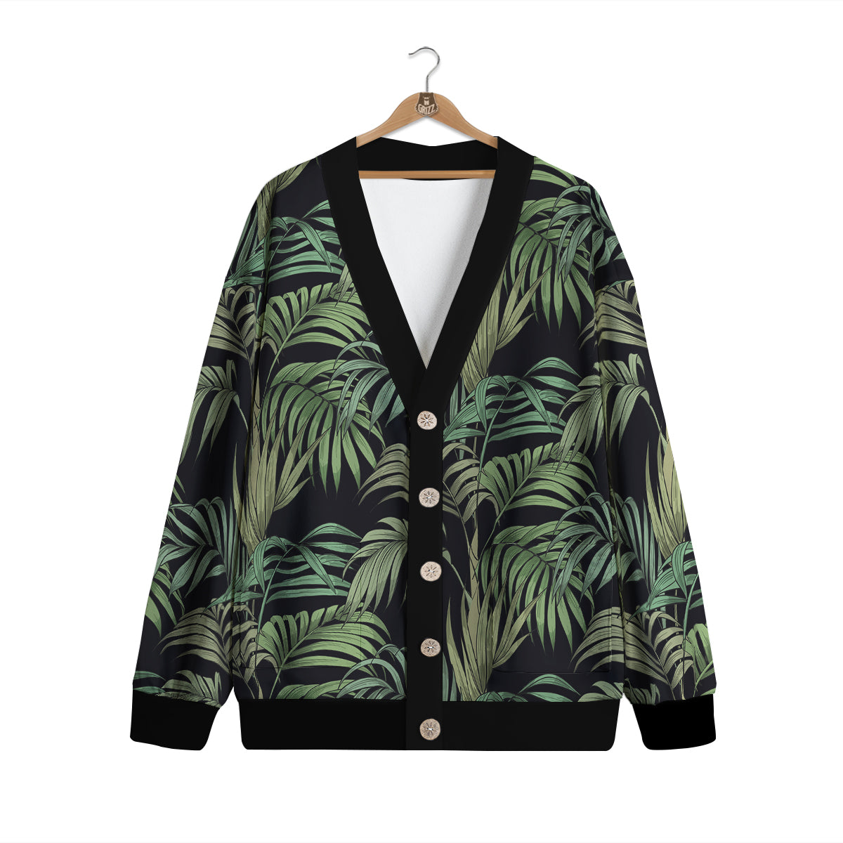 Fern Leaf Tropical Print Pattern Cardigan-grizzshop