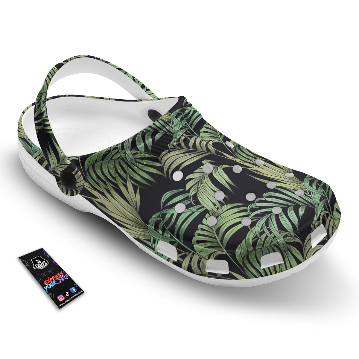 Fern Leaf Tropical Print Pattern Clog-grizzshop