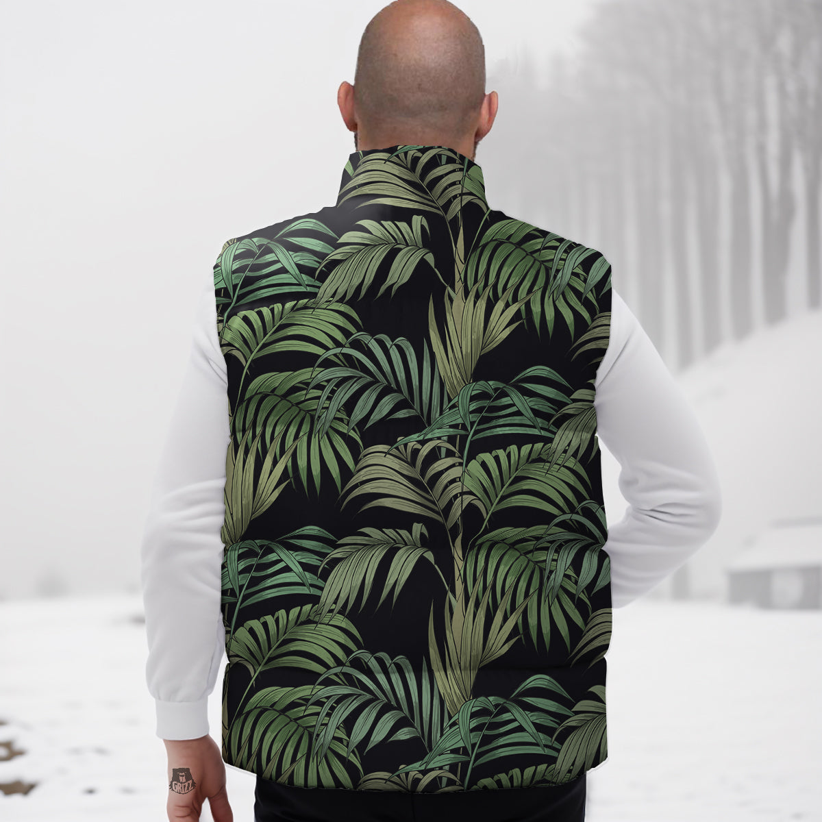 Fern Leaf Tropical Print Pattern Down Vest