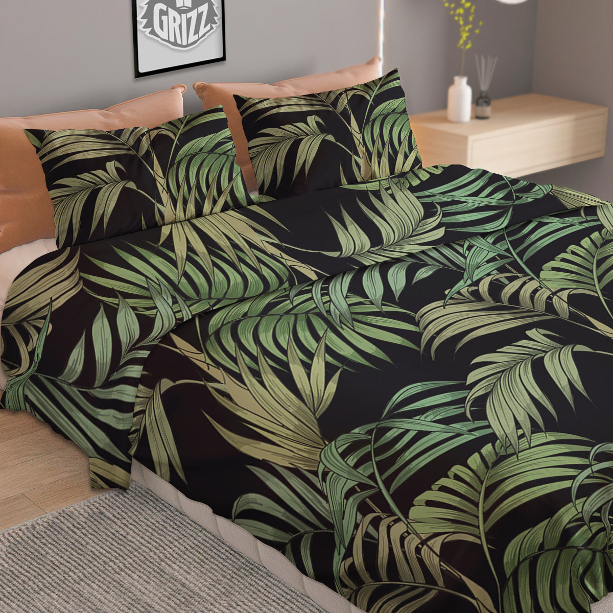 Fern Leaf Tropical Print Pattern Duvet Cover Bedding Set