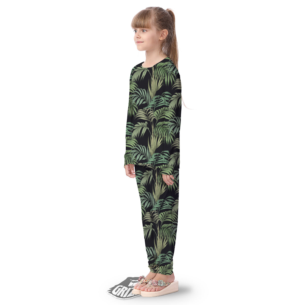 Fern Leaf Tropical Print Pattern Kid's Pajamas-grizzshop
