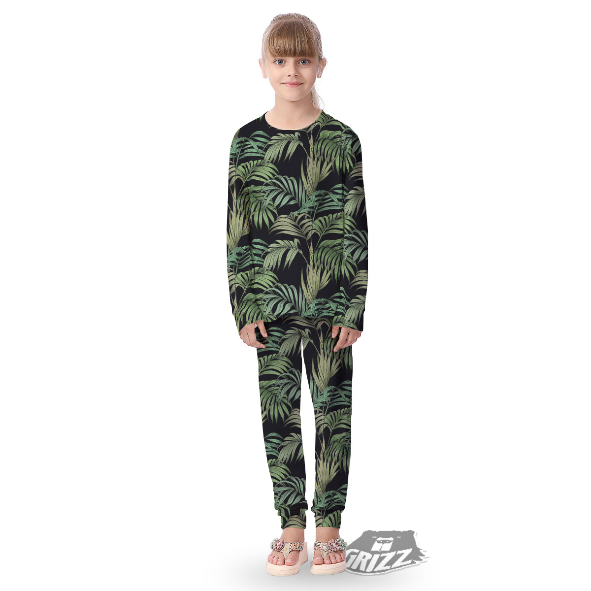 Fern Leaf Tropical Print Pattern Kid's Pajamas-grizzshop