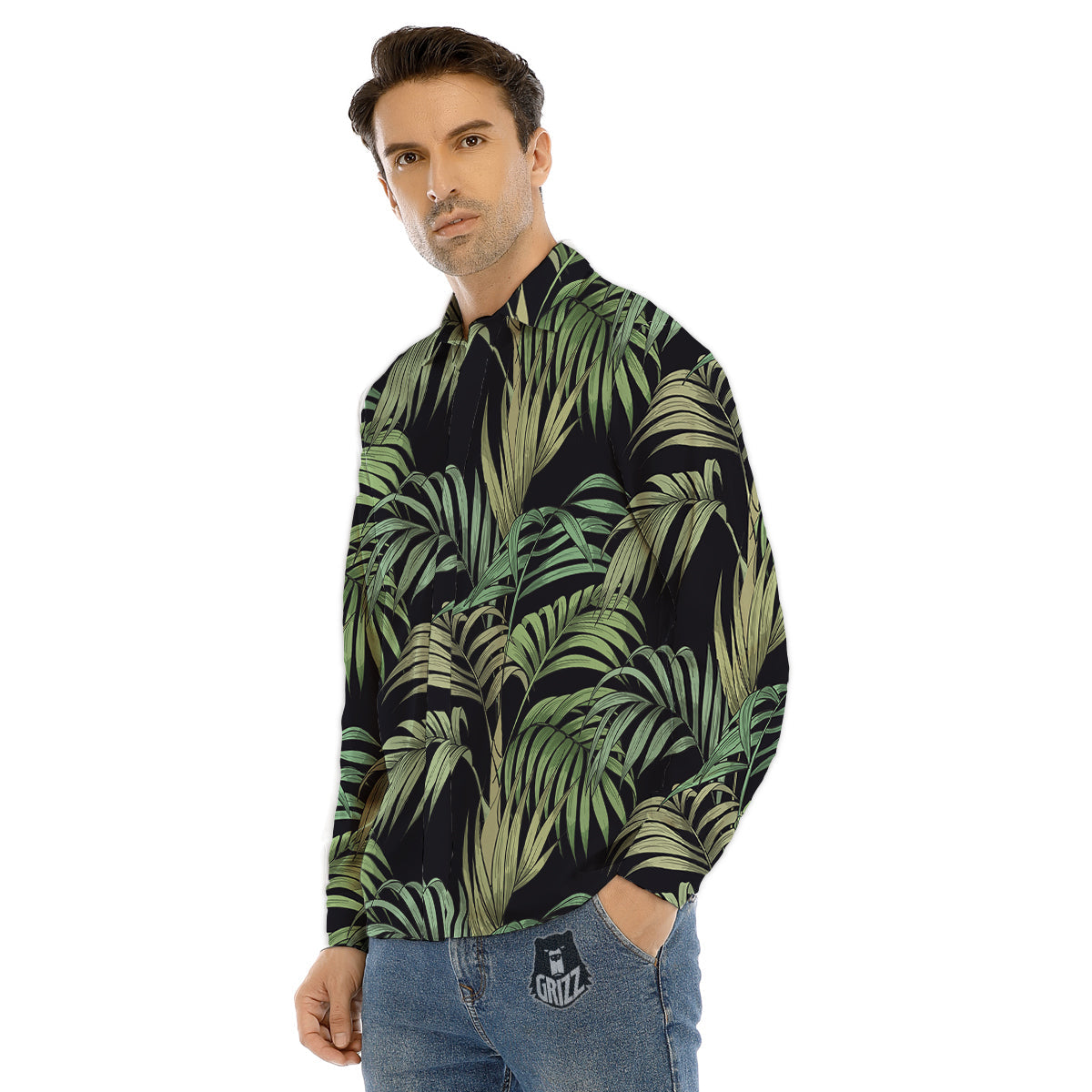 Fern Leaf Tropical Print Pattern Men's Dress Shirts-grizzshop