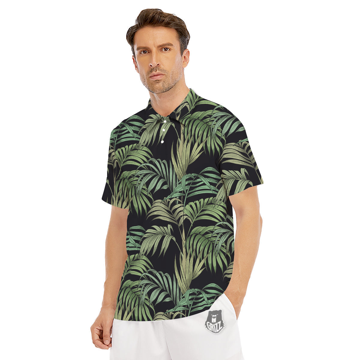 Fern Leaf Tropical Print Pattern Men's Golf Shirts-grizzshop