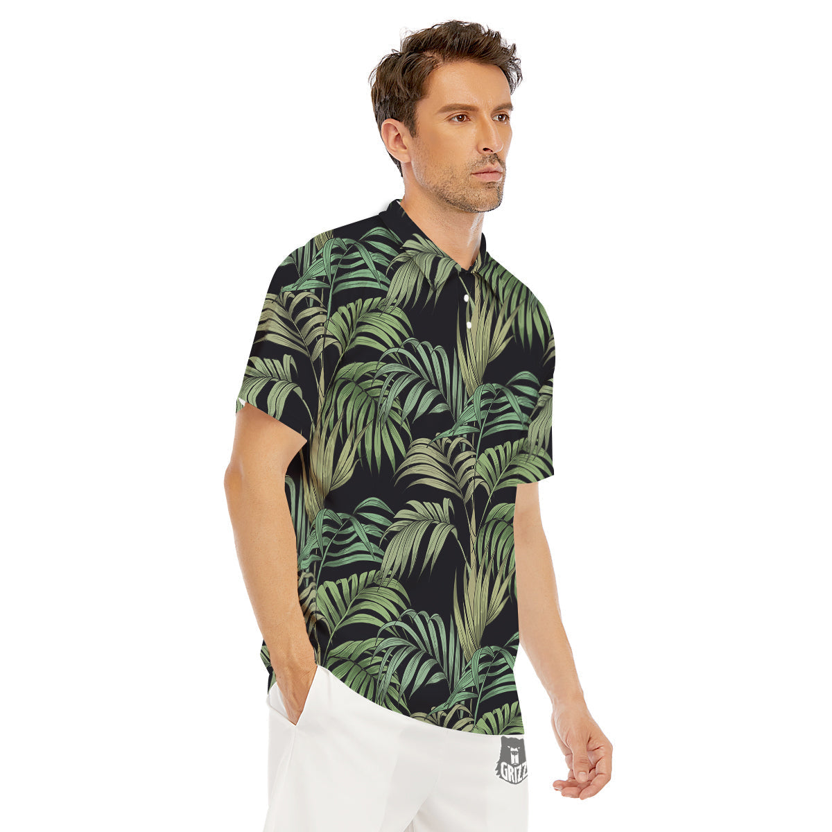 Fern Leaf Tropical Print Pattern Men's Golf Shirts-grizzshop