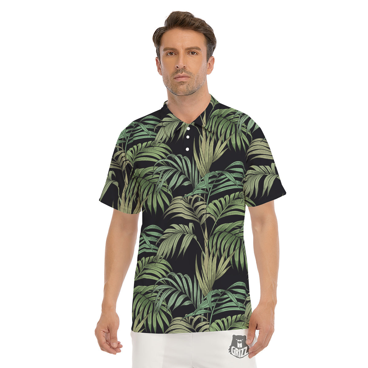 Fern Leaf Tropical Print Pattern Men's Golf Shirts-grizzshop