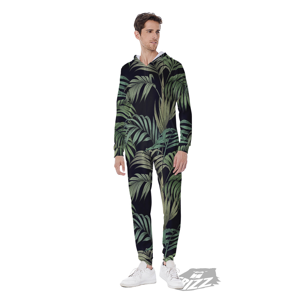 Fern Leaf Tropical Print Pattern Men's Jumpsuit-grizzshop