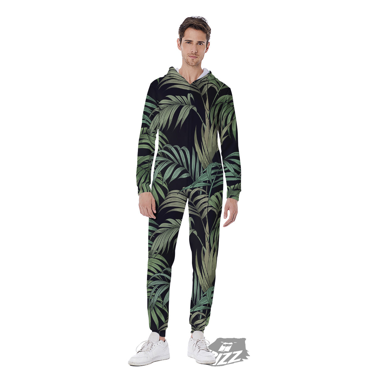 Fern Leaf Tropical Print Pattern Men's Jumpsuit-grizzshop