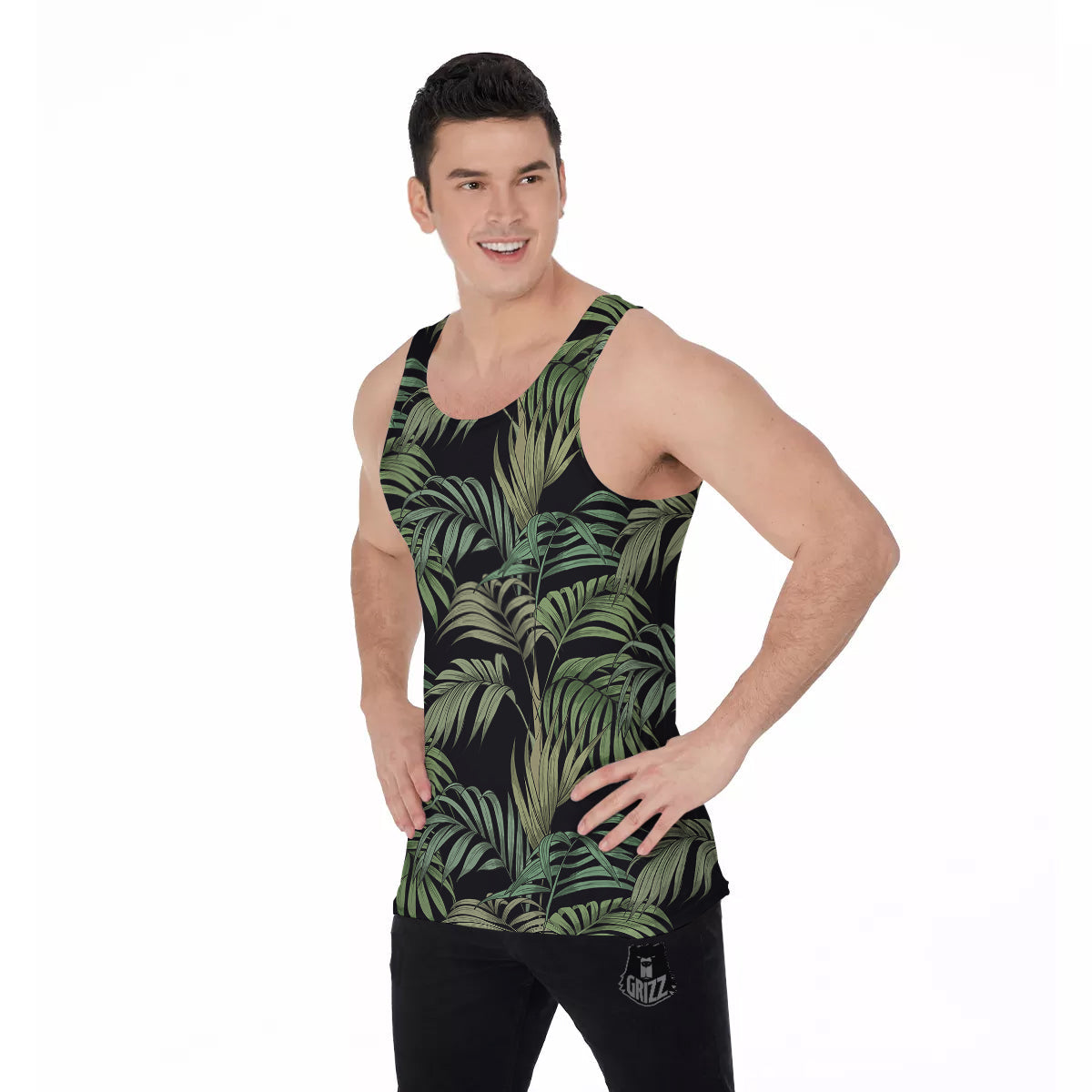 Fern Leaf Tropical Print Pattern Men's Tank Top-grizzshop