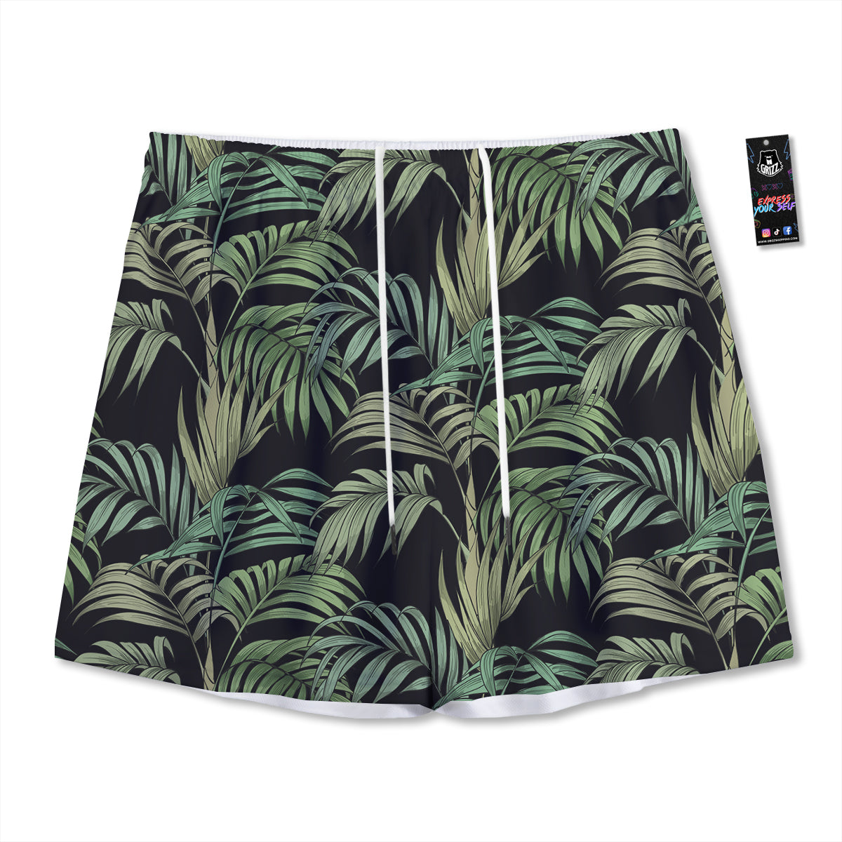 Fern Leaf Tropical Print Pattern Mesh Shorts