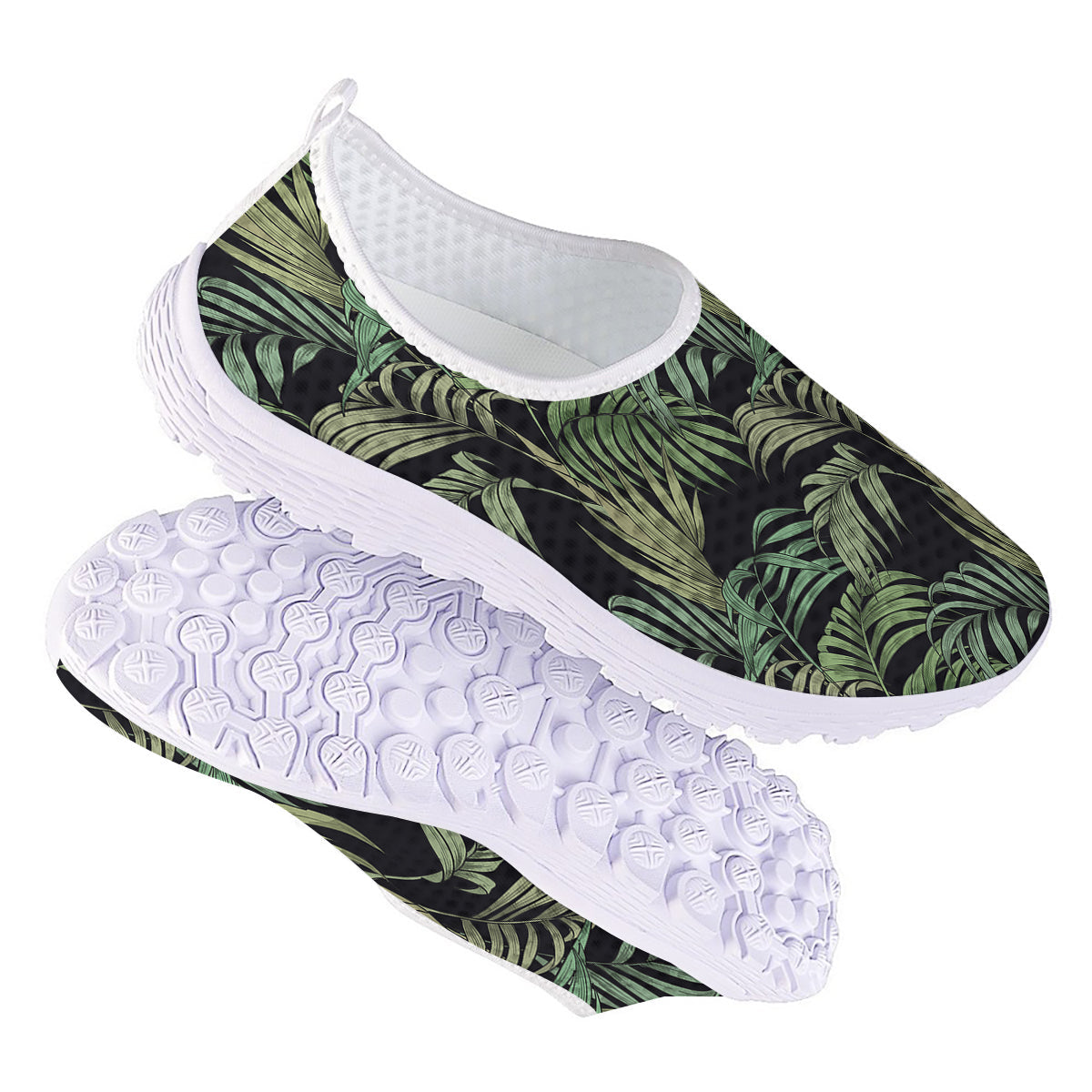 Fern Leaf Tropical Print Pattern Nurse Shoes-grizzshop