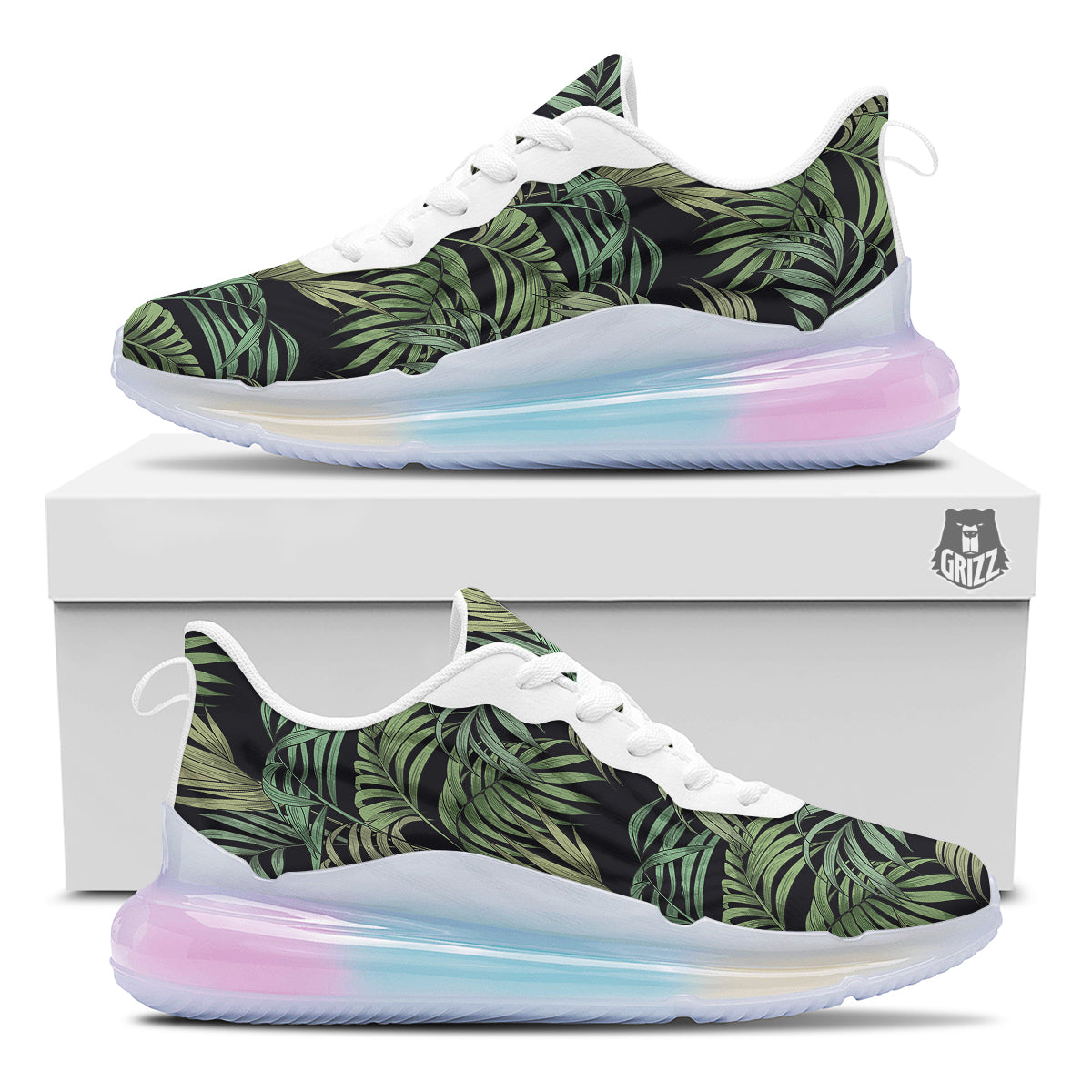 Fern Leaf Tropical Print Pattern Running Sneakers-grizzshop