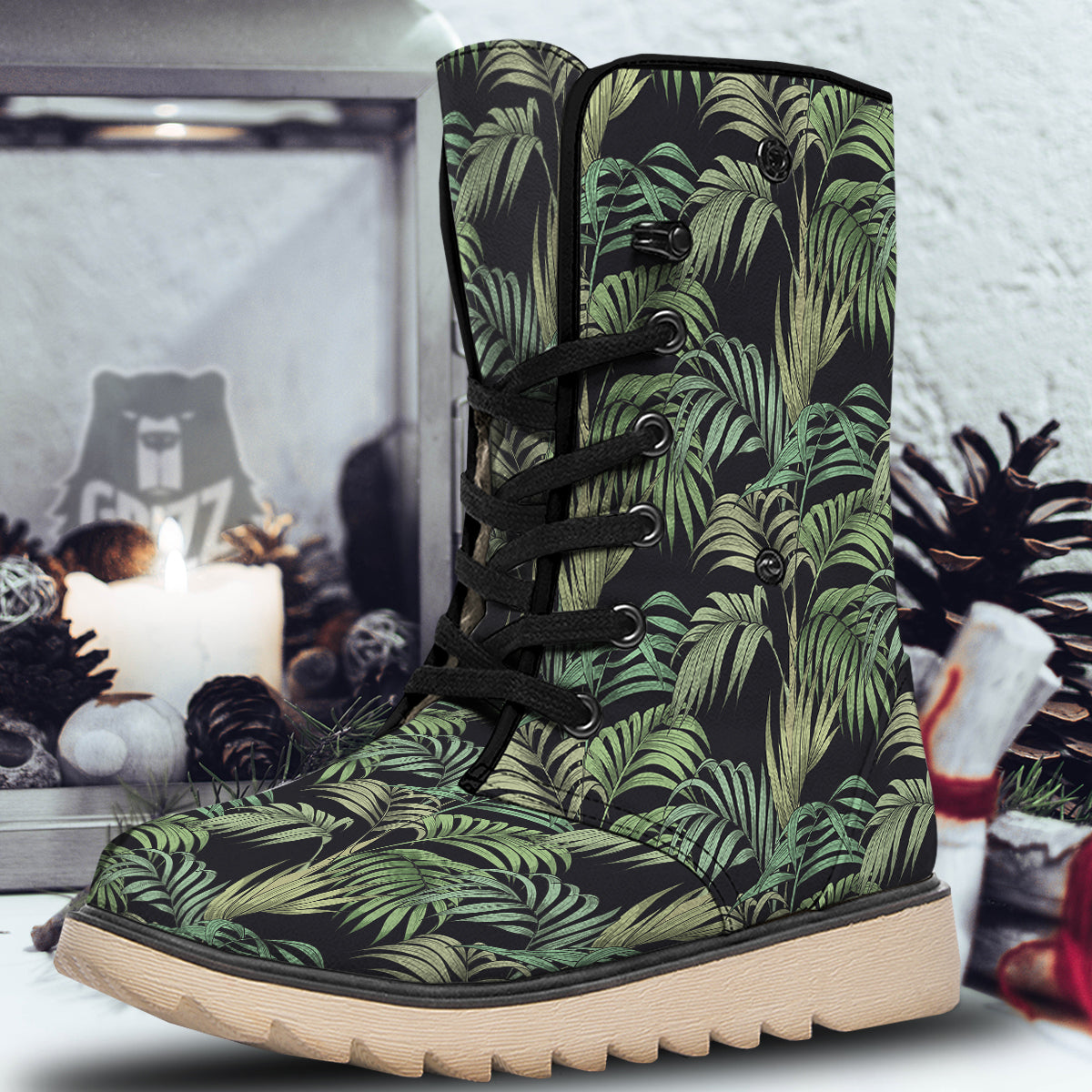 Fern Leaf Tropical Print Pattern Snow Boots-grizzshop